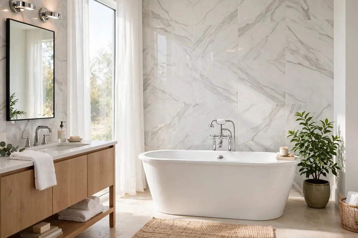 Bright bathroom with well-kept plumbing fixtures
